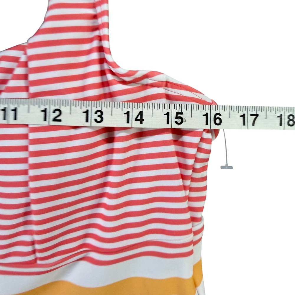 Lands End Tankini Top Womens 12 Peach Orange Pink Stripe Wired Cup Beach Swim - Picture 8 of 14